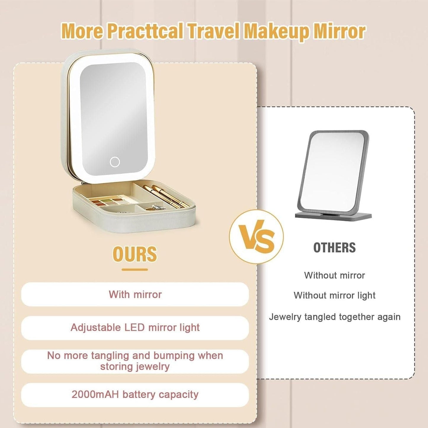 White Jewelry Box with LED Mirror